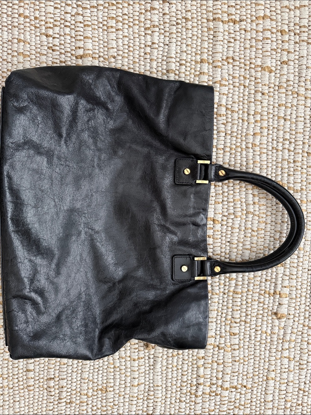 Tory Burch Black Leather Logo Tote with Gold Hardware - Picture 7 of 10